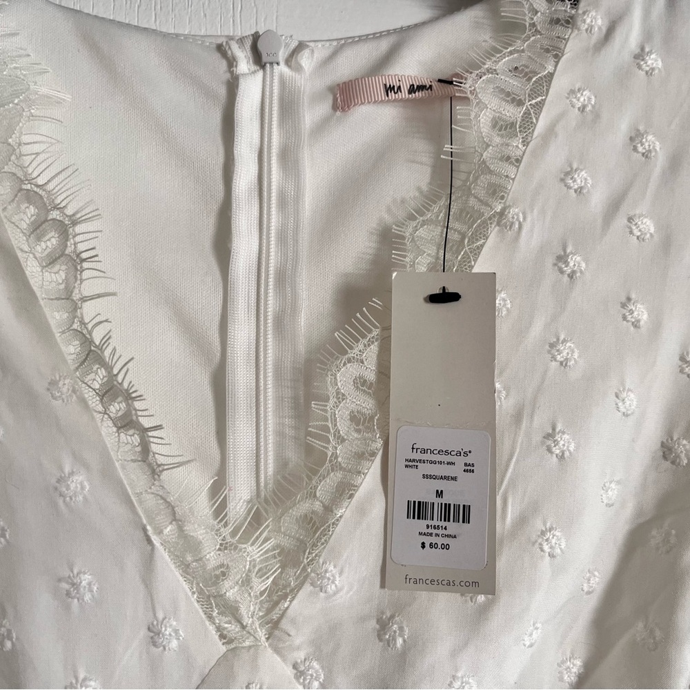 Francesca's Collections Mi Ami Rose Clip Dot white puff sleeve Mini Dress Medium - Picture 7 of 11